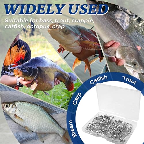 Fishing Live Bait Hooks, 35/50pcs Stainless Steel Fishing Hooks Inline Tuna Surf Fishing Circle Hooks Strong Sharp Saltwater Fishing Hooks 1/0-10/0 - size: 3/0-50pcs
