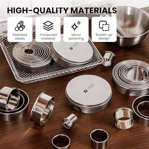 12 Pcs 304 Stainless Steel Biscuit Cutter Set - Round Cookie Cutters for Baking (1/2/3/4/5'') with Storage Box, Dough Pastry Cake Circle Cutting Ring Molds, Non-Rust, Dishwasher Safe & 1.5‘’ High