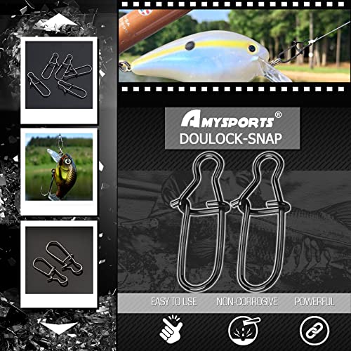 AMYSPORTS High Strength Fishing Snap Clip Duo Lock Snap Swivel Stainless Quick Change Fishing Snaps Solid Black Nickel 26lb-220lb - size: Size0（26lb）100pcs