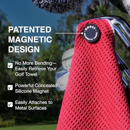 Ghost Golf Magnetic Towel (Caddie) - Ultra-Absorbent Microfiber Golf Towel | With Magnet for Golf Carts or Clubs - 18" x 40" Golfing Gear - Waffle Weave Pattern (Grey) - color: Grey