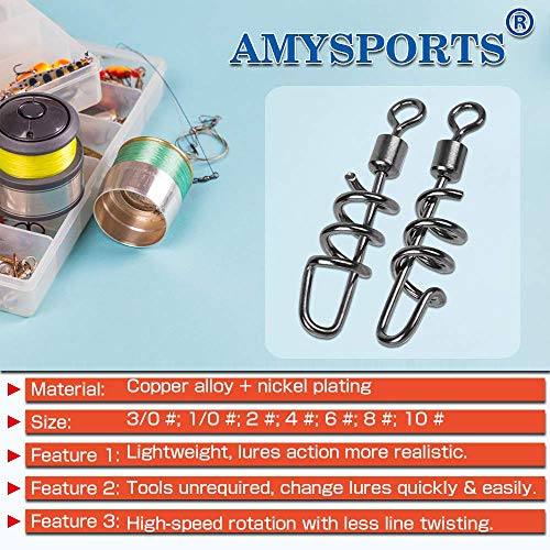 AMYSPORTS Fishing swivels Corkscrew snap swivels Fishing Tackle swivels Saltwater Freshwater Leader Lure jigs line Connector - size: Size4 (77lb) 50 pcs