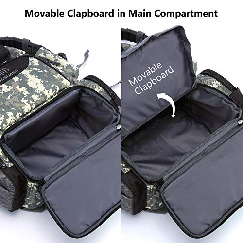 BASSDASH Fishing Tackle Backpack Water Resistant Tactical Bag Soft Tackle Box with Rod Holder and Protective Rain Cover - color: Jungle Camo Backpack [3600] With 3 Trays
