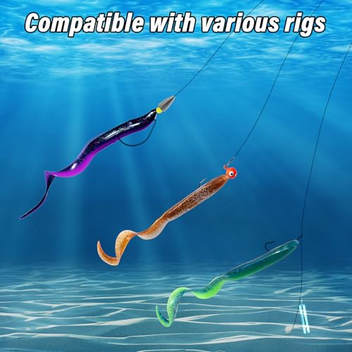 Dr.Fish 5 Pack Sand EEL Lures Saltwater Soft Fishing Lures Swimbait 6 Inch 3/8oz Surf Fishing Creature Baits Soft Plastic Artificial Ribbontail Worm - color: Gold