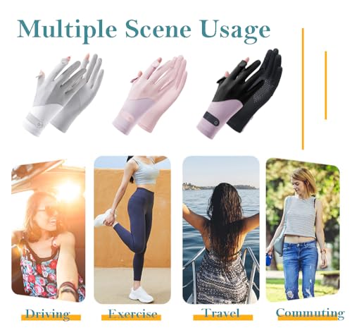 Eohak Women UV Sun Protection Gloves Full Finger Touchscreen Gloves Summer Outdoor Cyling Driving Gloves - color: Pink