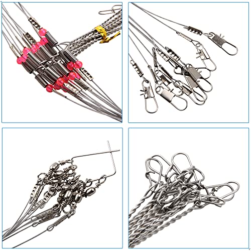 Fishing Leader Saltwater Freshwater,Stainless Steel Fish Rig with Swivel Snap Beads Connector Lure Bait and Hooks Fish Trace Lure Steel Wire Fishing Tackle Kit - color: 2arm 12pack