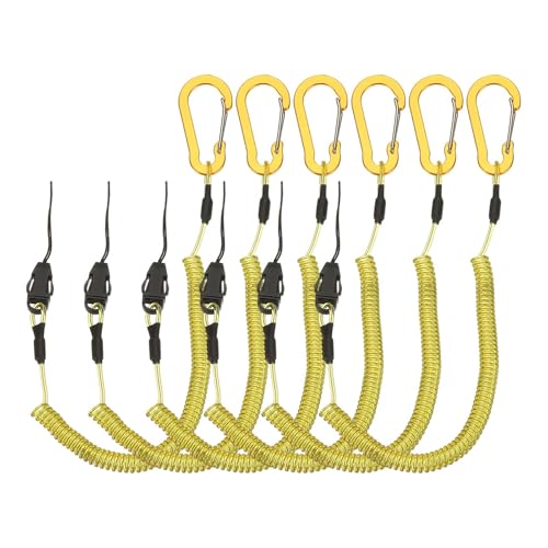 PATIKIL Coiled Lanyards with Buckle Retractable Safety Ring and Quick Release Detachable Buckle for Fishing Equipment - color: Yellow, size: 40 Inch