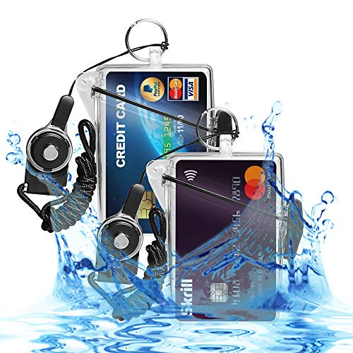 2 Pack Sport Waterproof ID Card Badge Holder Case with Lanyard Cover Multiple Credit Cards, Registration, ins Card Heavy Duty Durable Locker Dry Box (Clear)