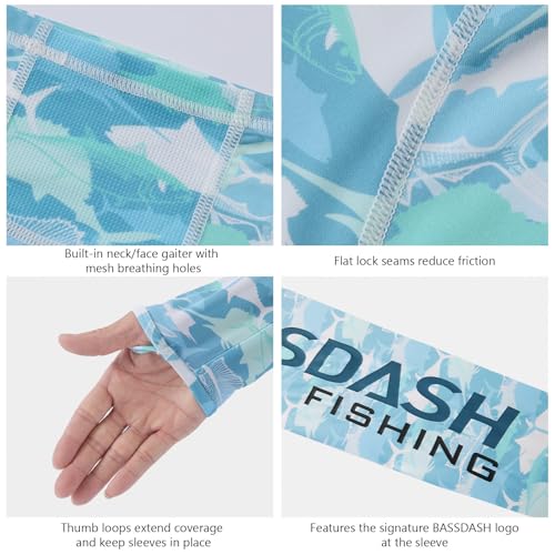 BASSDASH Men’s UPF 50+ Hooded Breathable Camo Shirts with Face Mask Lightweight Neck Gaiter Fishing Hiking Hoodie Shirt FS51M - color: Fish Camo, size: Small
