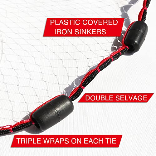 BasicGear Cast Net | 3ft-12ft Radius, 3/8 or 1/4 inch Mesh for Freshwater and Saltwater Bait Fish| Professional Grade and Upgraded Material | Throw Style - size: 4ft Radius, style: Protected Weights, 3/8" Mesh