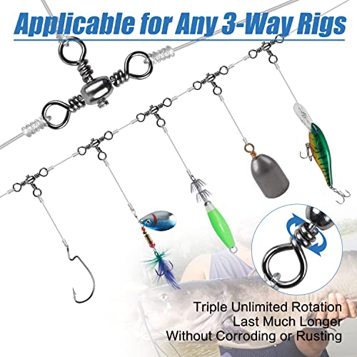 AGOOL 3 Way Swivels Fishing Tackle, 50/100pcs Crossline Barrel Swivel 3 Way Rigs T-Shape Three Way Swivels Fishing Tackle Connector for Catfish Rig Surf Fishing Rig - size: 2#_82lb