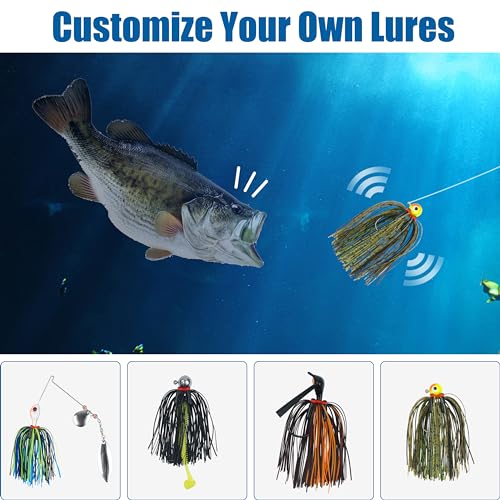 OROOTL Silicone Jig Skirts Spinnerbait Skirt Replacement Bass Fishing Lures for DIY Spinner Baits Buzzbaits Squid Jig Accessories - color: B-Skirts with Rattles-12pcs