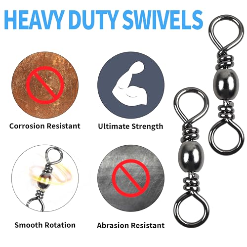 Barrel Swivels Stainless Steel Fishing Swivel Brass Black Nickle Barrel Fishing Swivel Solid Ring Fishing Tackle Line Connector Freshwater Rolling Swivels 35lb-165lb - size: #6 (60lb) 50pcs