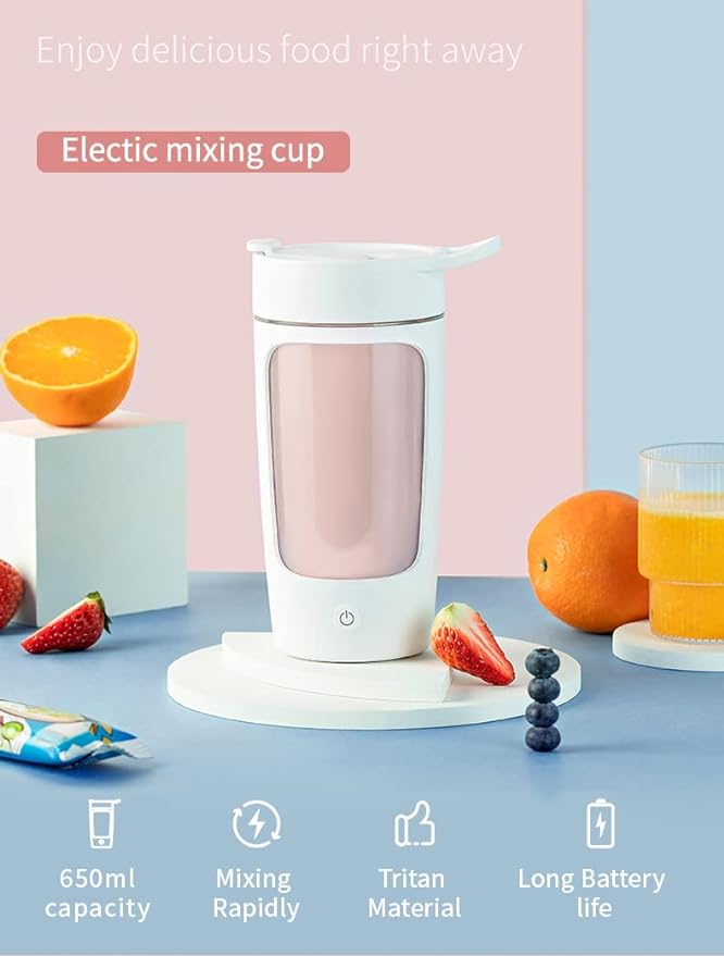 Electric Shaker Bottle, Blender Bottles For Protein Mixes, | Tritan | BPA Free| Portable Mixer Cup, Rechargeable Shake Cups And Meal Replacement Shakes, 22 oz(White)