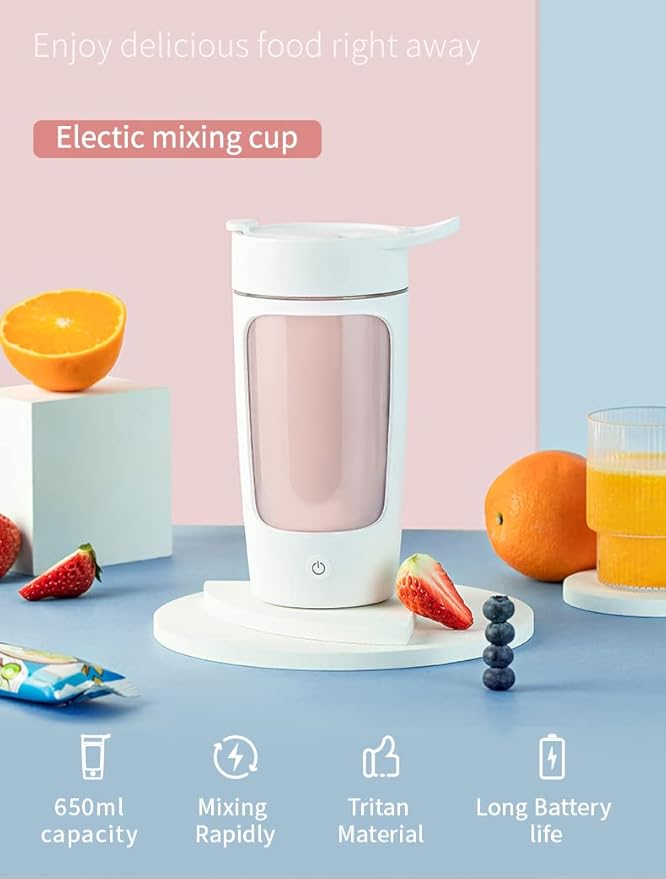 Electric Shaker Bottle, Blender Bottles For Protein Mixes, | Tritan | BPA Free| Portable Mixer Cup, Rechargeable Shake Cups And Meal Replacement Shakes, 22 oz(Pink)