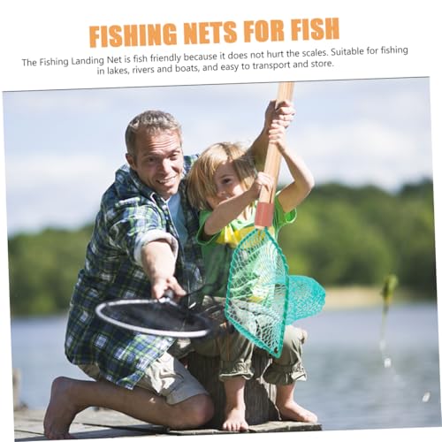 Totority Wood Handle Fishing Net 30cm Large Mesh Landing Net Portable Wear-Resistant Handheld Fishing Basket for Freshwater Fish Catching