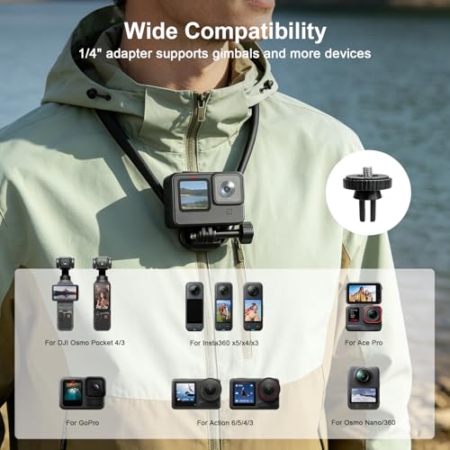 MINIFOCUS Neck Mount Adjustable Vlogging Neck Chest Strap with 1/4" Adapter, Hands Free Camera Lanyar Necklace Holder Compatible with GoPro Hero/Insta 360/Ace/Osmo 360/Nano/Action - color: V4022