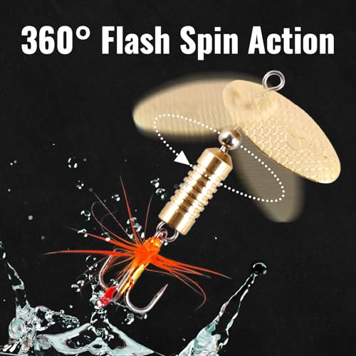 Trout Spinnerbait Lures Inline Rooster Tail Fishing Kit Brass Spinner Baits with Smooth Rotation Flash Blade for Bass Pike Crappie Saltwater Freshwater Lake River 360 Balance Hook - color: 1/16 oz