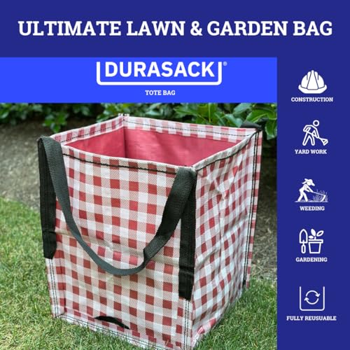 DURASACK Heavy Duty Storage Tote Bag 22-Gallon, Gingham Red | Rugged Woven Polypropylene Moving Bag, Reusable Self-Standing Design, Holds up to 500 Pounds - color: Gingham Red, size: Single