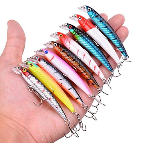 Aorace Fishing Lures Kit Mixed Including Minnow Popper Crank Baits with Hooks for Saltwater Freshwater Trout Bass Salmon Fishing - color: Item-D 43pcs