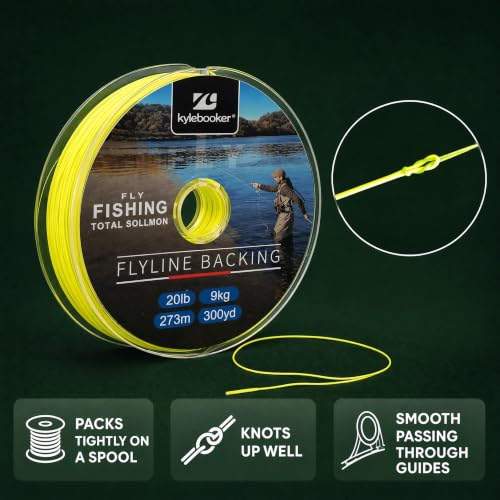 Kylebooker Fly Fishing Dacron Braided Backing Line Abrasion Resistant Trout Fly Line 20lb/30lb - color: Fluo Yellow, size: 30LB 273m/300yds