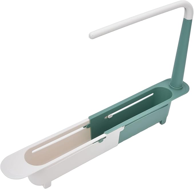 Telescopic Sink Rack, Humanized Design Telescopic Sink Storage Rack Pulling for Home for Kitchen (Green)