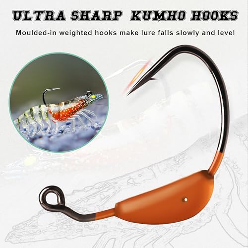 TRUSCEND Duramax Pre-Rigged Saltwater Fishing Lures with BKK Jig Hooks, Easy Catch 10X Tear-Resistant TPE Soft Swimbait for Redfish Grouper Striper Bass Trout Crappie Walleye, Weedless Freshwater Bait - color: A-3.5"-0.4oz