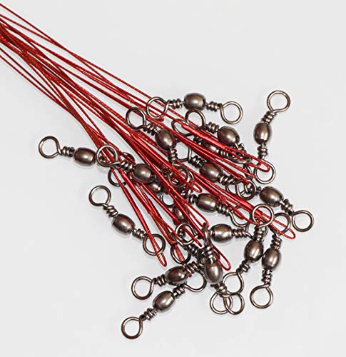 20pcs Wire Leader Hook Rigs Baitholder Fishing Hook Nylon Coated Fishing Wire Leader with Swivel - color: 6.5inch red, size: 3#-20pcs