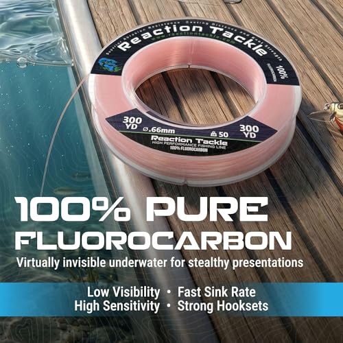 Reaction Tackle 100% Pure Fluorocarbon Fishing Line - High Strength, Abrasion-Resistant, Fast-Sinking, Virtually Invisible - Saltwater and Freshwater Leader Line - color: Clear, size: 4lb (300 Yards)