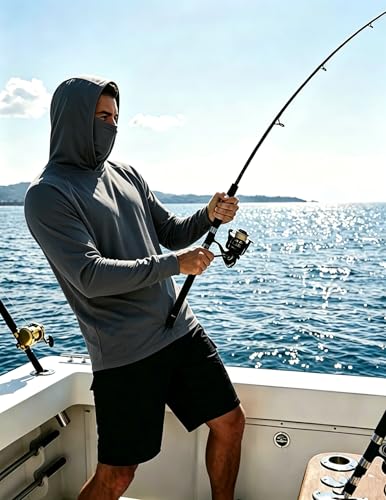 LeeHanTon Men UPF 50+ Sun Protection Hoodie Long Sleeve Shirts Dry-Fit UV Breathable Work Athletic Summer Pullover Sweatshirt - color: A-dkgy-with Mask, size: X-Large
