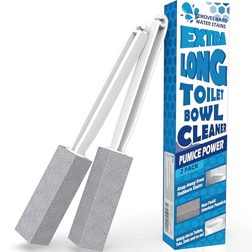 2 Pack Pumice Stone for Toilet Cleaning, Extra Long Handle for Removing Bowl Ring, Pool, Bathroom, Toilet Brush