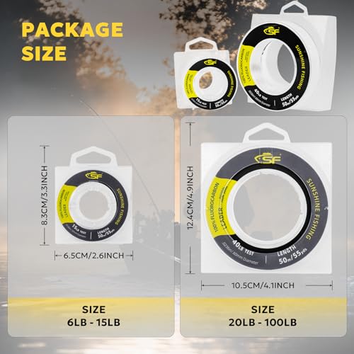 SF 100% Pure Fluorocarbon Leader Material Fishing Line Virtually Invisible Shock Resistant Increased Sensitivity Sink Fast Clear 55yd - color: Clear, size: 55Yds-25LB