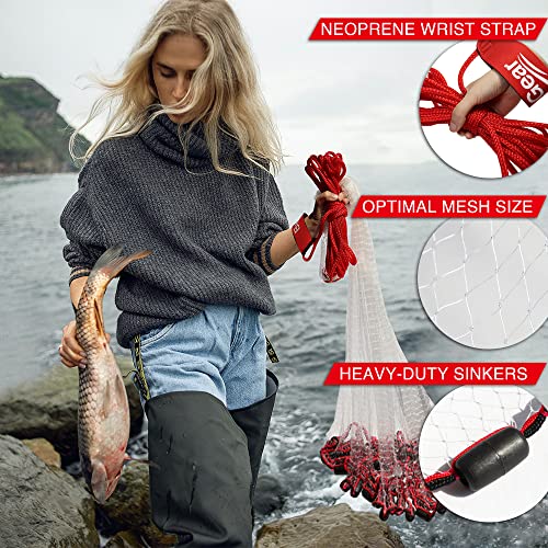 BasicGear Cast Net | 3ft-12ft Radius, 3/8 or 1/4 inch Mesh for Freshwater and Saltwater Bait Fish| Professional Grade and Upgraded Material | Throw Style - size: 5ft Radius, style: Protected Weights, 1/4" Mesh