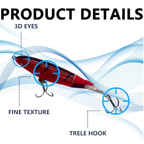 1-Pack Topwater Fishing Lures & Crankbaits Set - High-Action Popper Bass Lures with Rotating Tail, Saltwater/Freshwater Hard Baits for Trout, Pike, Catfish | Vibrating Lure Kit with Storage Box - color: dark red