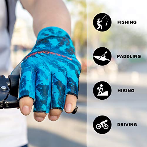 Bassdash ALTIMATE UPF 50+ Sun Protection Fingerless Fishing Gloves Men - color: Blue Camo, size: Medium
