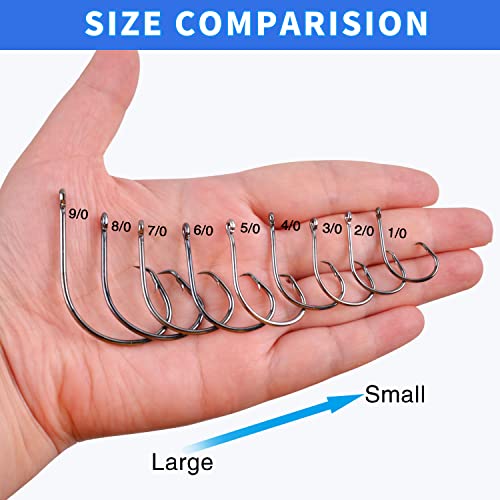 Inline Circle Hooks Saltwater, 80pcs High Carbon Steel Catfish Hooks in-Line Straight Eye Octopus Circle Hook Saltwater Freshwater Fishing Hooks for Catfish Bass - size: 80pcs 5/0