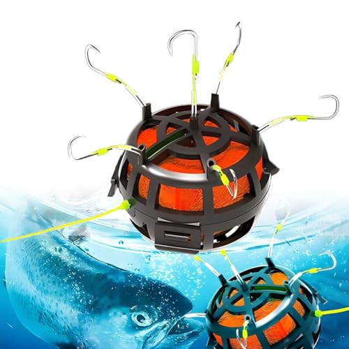 Reverse Bottom Bait Cage Fishing Hook, 360° Floating Bait Cage Fishing Hook, 6-Hooks Carp Feeder Rig, Spring Baits Cages Trap Fishings Hooks, Freshwater Saltwater for Carp, Catfish, Tilapia(1PC,No. 10 - color: 1pc, size: No. 10