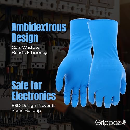 PIP Grippaz Food Plus 8 Mil Nitrile 12" Disposable Gloves 48-Pack, Fish Scale Grip, Enhanced Fatty Food Handling, Blue, 2X-Large (67-308/XXL) - size: XX-Large