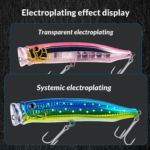 THKFISH Popper Lures Saltwater Tuna Popper Topwater Fishing Lures for Surf Fishing Bass with 3D Eyes for GT Tuna Large Fish 5.9in 1pc/3pcs - color: 3PCS-BLUEGREEN-RED-GRN