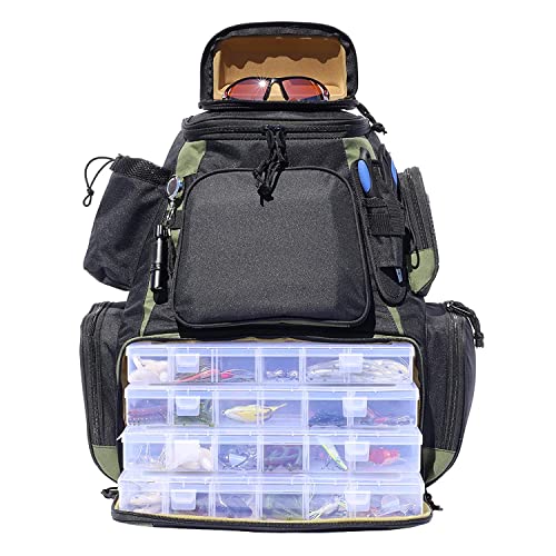 OSAGE RIVER Fishing Backpack, Fits 4 Large Tackle Boxes MOLLE Webbing Rod Holder Waterproof Cover, Includes Pliers Flashlight - color: With Accessories, size: Medium