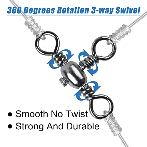 AGOOL 3 Way Swivels Fishing Tackle, 50/100pcs Crossline Barrel Swivel 3 Way Rigs T-Shape Three Way Swivels Fishing Tackle Connector for Catfish Rig Surf Fishing Rig - size: 10#_35lb