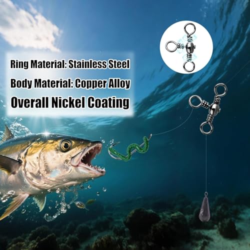 Natufish 3 Way Swivels Fishing Tackle - 25Pcs/50Pcs Three Way Swivel Black T-Turn Barrel Swivel High Strength Connector for Catfish Rigs - size: 4#_66lbs_25pcs
