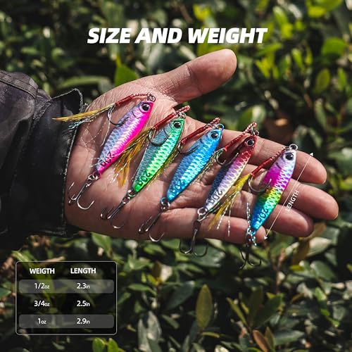 Jigging Spoon Fishing Lure Set, 5PCS Metal Casting Jigging Spoons – High-Shine Reflective Lures with Ultra-Sharp Hooks for Freshwater & Saltwater Bass, Trout & Walleye - size: 3/4oz