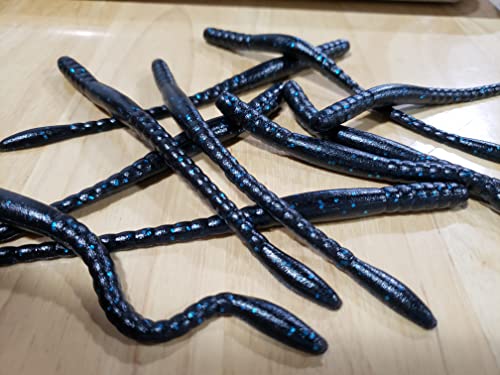 Floating Worm 10 Per Pack 6 Inch Scented Bass, Walleye and More - color: Black and Blue