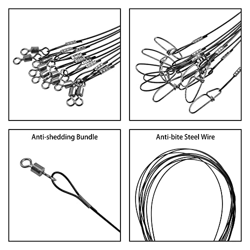 20PCS Fishing Leader Line,150LB High Strength Saltwater Fishing Stainless Steel Leaders with Swivel Snaps Connect Tackle Lure Rig and Hooks 19.7inch - color: Black - 20pcs