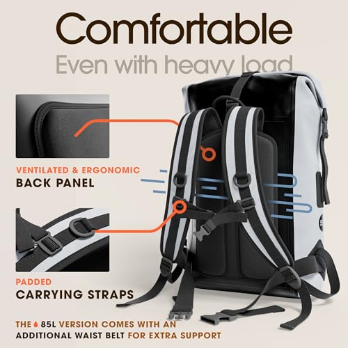 Earth Pak Waterproof Backpack - Heavy Duty Hiking Backpack - Roll-Top Closure Bag - Cushioned Dry Bag Waterproof Phone Case - color: Grey, size: 85L