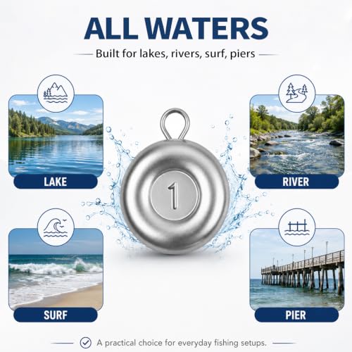 Fishing Weights, Disc Sinkers, Lead Fishing Sinkers & Weights for Saltwater & Freshwater, Flat Coin Sinkers for Bottom Fishing, Assorted Sizes - size: 1oz-15 Pcs
