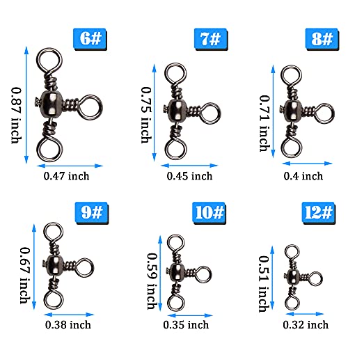 AGOOL 3 Way Swivels Fishing Tackle, 50/100pcs Crossline Barrel Swivel 3 Way Rigs T-Shape Three Way Swivels Fishing Tackle Connector for Catfish Rig Surf Fishing Rig - size: 10#_35lb