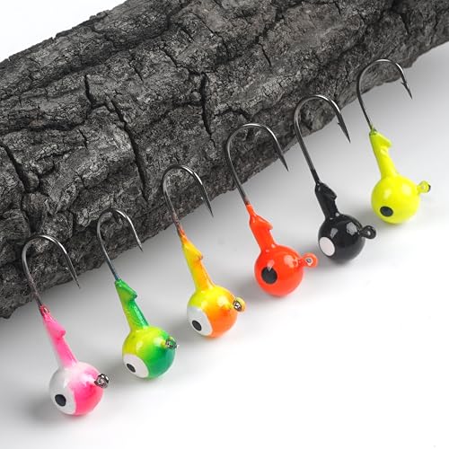 Fishing Jig Head Hooks Set, 20/40pcs Assorted Painted Round Jig Heads with Big Eyes 3/8 1/4 1/8 1/16 1/32oz Crappie Jig Heads for Bass Trout Walleye Freshwater Saltwater Fishing - style: 1/8oz-40pcs