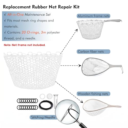 Riverruns Rubber Net Replacement with Repair Kit Fly Fishing Net Replacement Knotless Netting Bag for Rubber Fishing Net, Catch & Release - color: Black, size: 15.7" Dia x 13.8" Depth (47.2" Circumference)