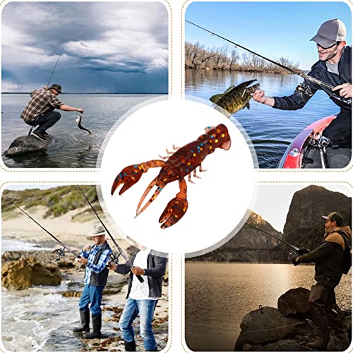 10PC Soft Fishing Lure Crawdad Bait Creature Baits Fishing Lure Set Bass Fishing Lures Soft Plastic Fishing Lures PVC Shrimp Artificial Soft Lure Baits Crawfish Bait Shrimp - color: Dark Brown